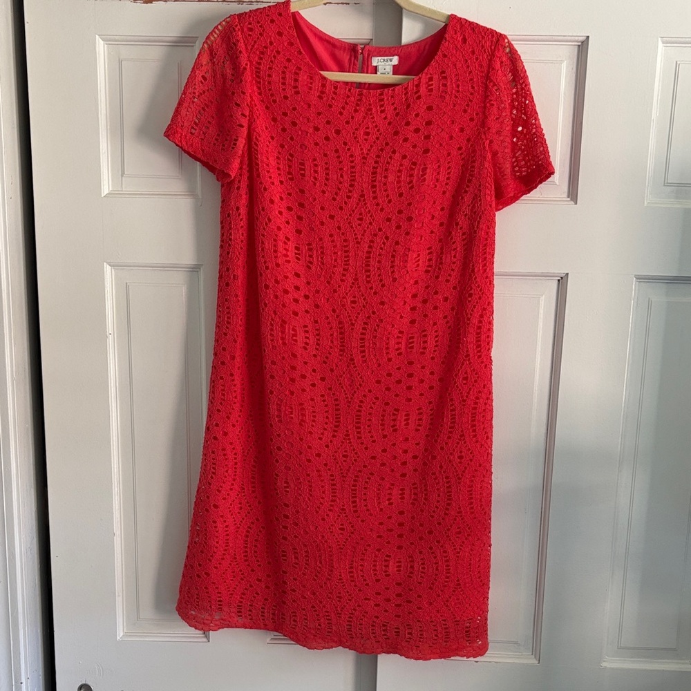 J Crew Eyelet Orange Poppy A Line Midi Dress Lined SZ 4